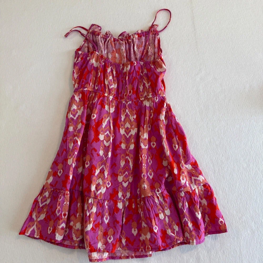 Ikat Print Tiered‎ Mini Sun Dress Women Small Pink Multi ND31338